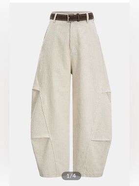 Commense belted corduroy curved wide - leg pants